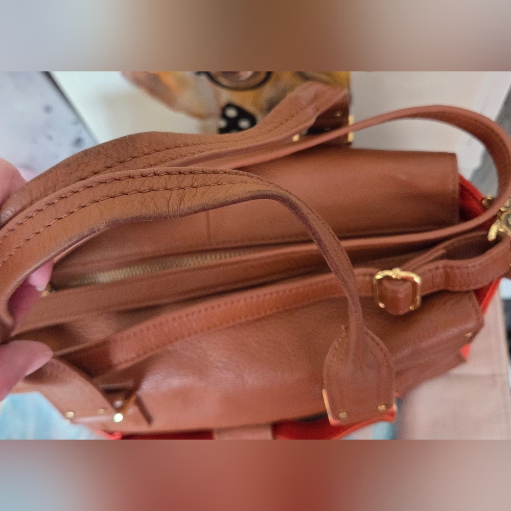 Tory Burch Brown and Orange Leather Tote Bag - Picture 12 of 16